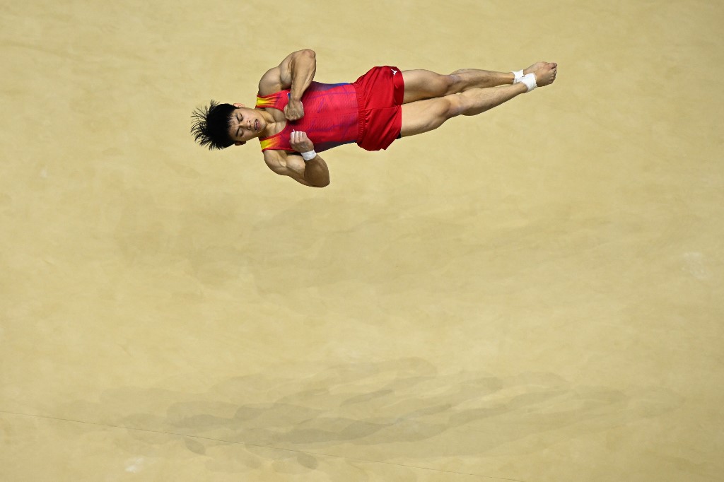 Philippines' Carlos Edriel Yulo competes during the Men's Floor Exercise final at the World Gymnastics Championships in Liverpool, northern England on November 5, 2022. 