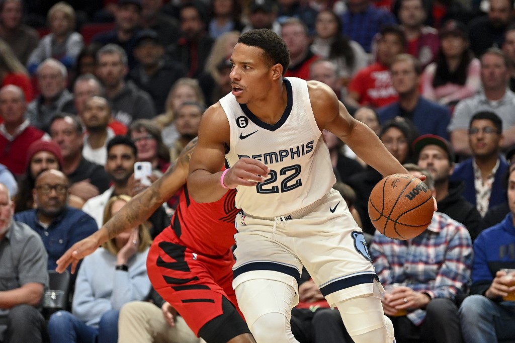 Desmond Bane #22 of the Memphis Grizzlies in action during the first quarter against the Portland Trail Blazers at the Moda Center on November 02, 2022 in Portland, Oregon. 