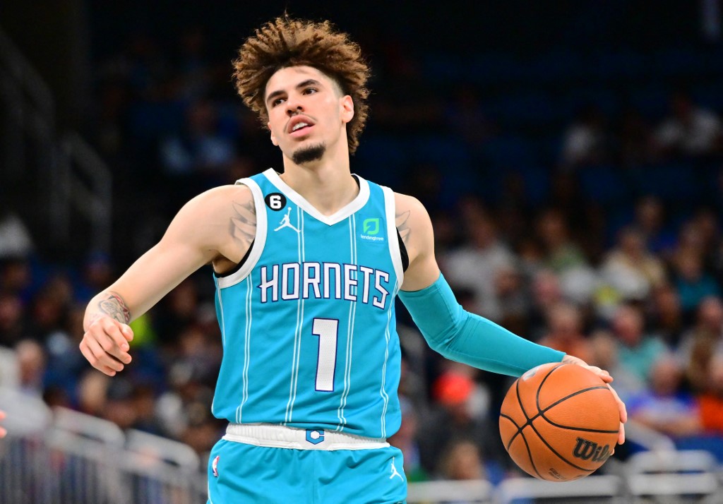 FILE–LaMelo Ball #1 of the Charlotte Hornets controls the ball in the first half against the Orlando Magic at Amway Center on November 14, 2022 in Orlando, Florida. 