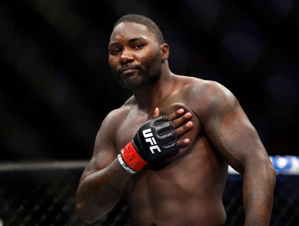 Anthony Johnson celebrates his first-round knockout win over Glover Teixeira in their light heavyweight bout at the UFC 202 event at T-Mobile Arena on August 20, 2016 in Las Vegas, Nevada. 