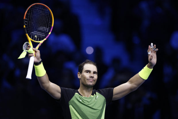 Tennis - ATP Turin Finals - Pala Alpitour, Turin, Italy - November 17, 2022 Rafael Nadal of Spain celebrates after winning his group stage match against Casper Ruud of Norway