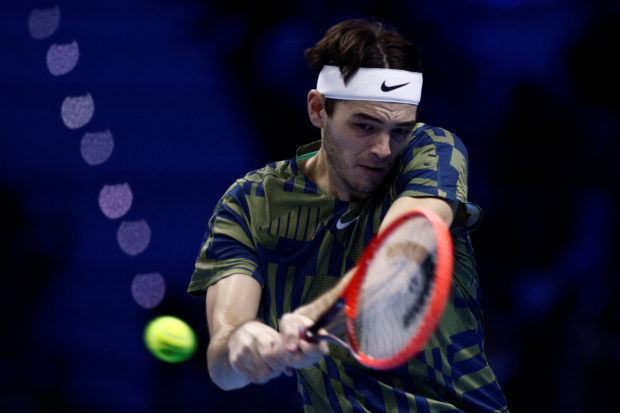 Tennis - ATP Finals Turin - Pala Alpitour, Turin, Italy - November 17, 2022 Taylor Fritz of the U.S. in action during his group stage match against Canada's Felix Auger-Aliassime 
