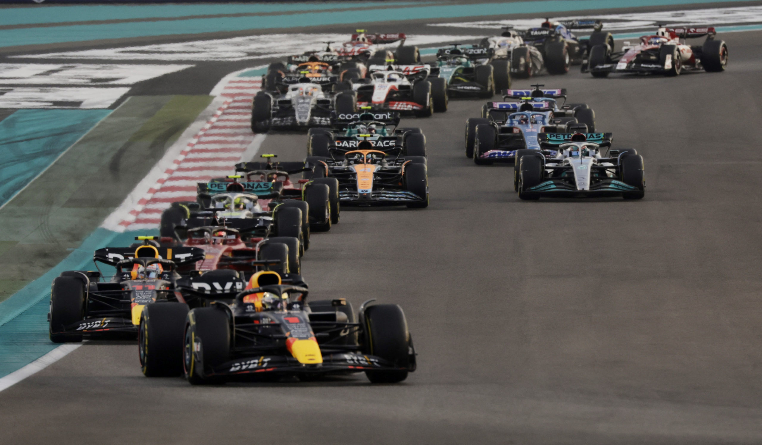 Abu Dhabi Grand Prix - Yas Marina Circuit, Abu Dhabi, United Arab Emirates - November 20, 2022 Red Bull's Max Verstappen in action at the start of the race 
