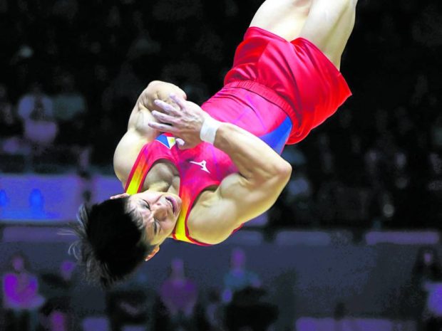 Carlos Yulo has an up-and-down performance in the floor exercise. —JAT TENORIO/CONTRIBUTED PHOTO