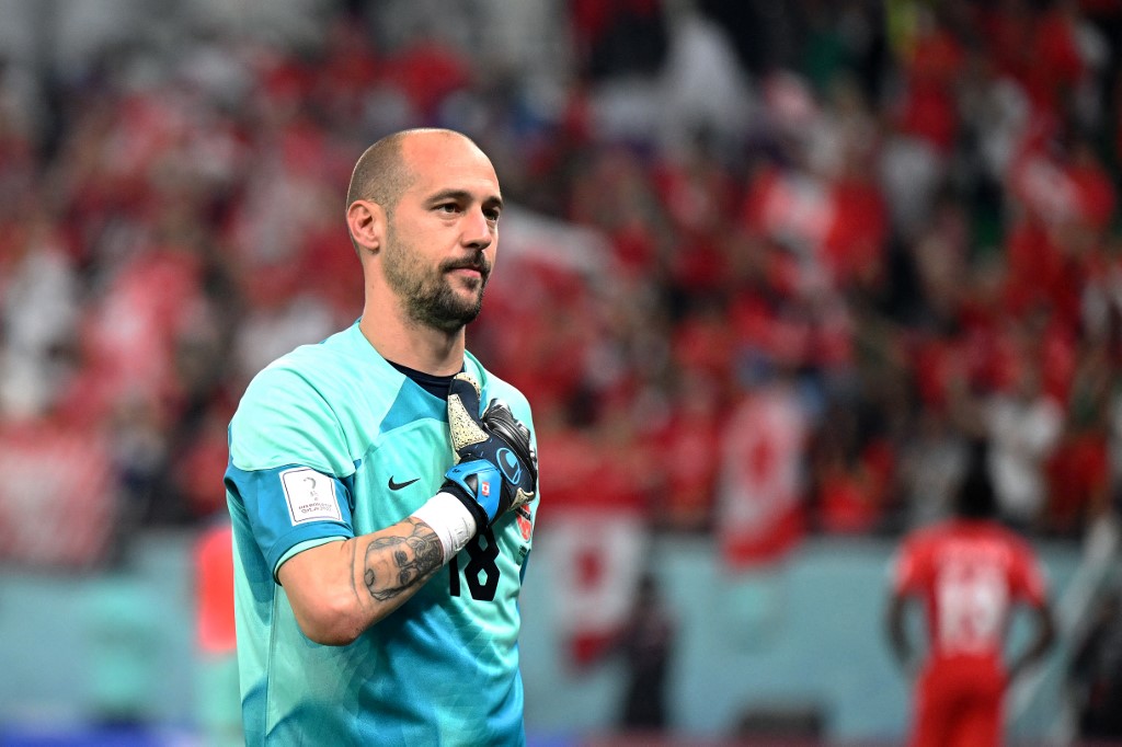 Canada's goalkeeper #18 Milan Borjan reacts after his team lost the Qatar 2022 World Cup Group F football match between Canada and Morocco at the Al-Thumama Stadium in Doha on December 1, 2022.