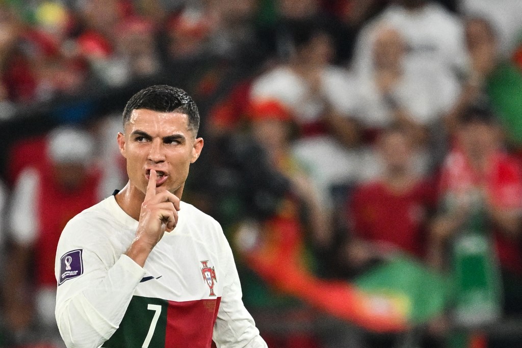 Portugal's forward #07 Cristiano Ronaldo gestures during the Qatar 2022 World Cup Group H football match between South Korea and Portugal at the Education City Stadium in Al-Rayyan, west of Doha on December 2, 2022.