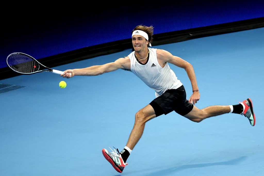 Germany's Alexander Zverev hits a return against Czech Republic's Jiri Lehecka during their men's singles match on day three of the United Cup in Sydney on December 31, 2022. 