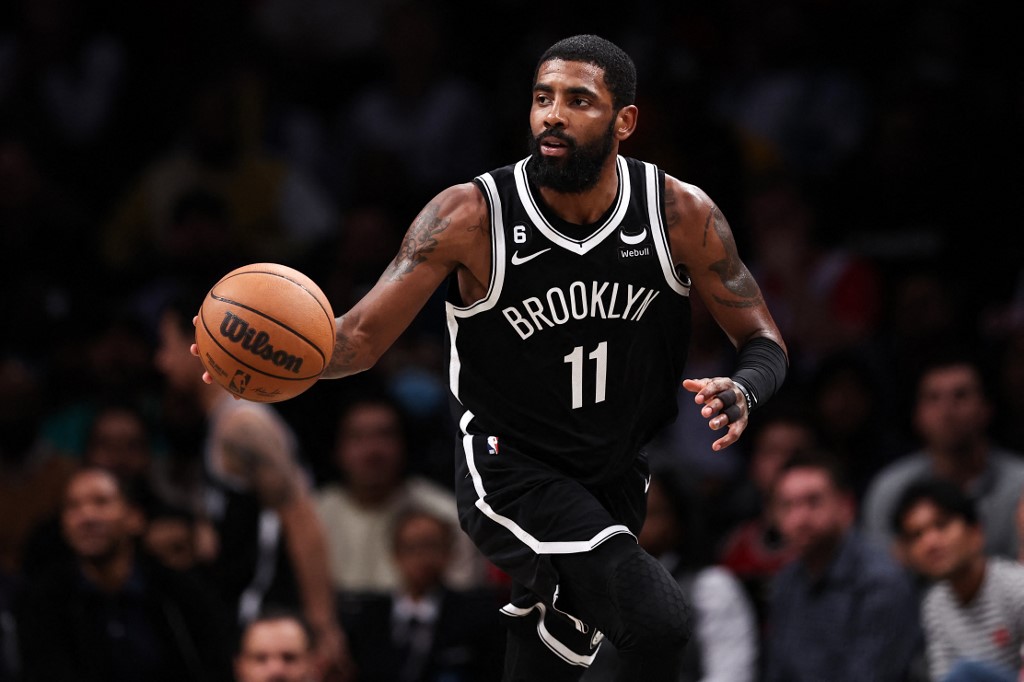 Kyrie Irving #11 of the Brooklyn Nets brings the ball up the court during the fourth quarter of the game against the Chicago Bulls at Barclays Center on November 01, 2022 in New York City. 