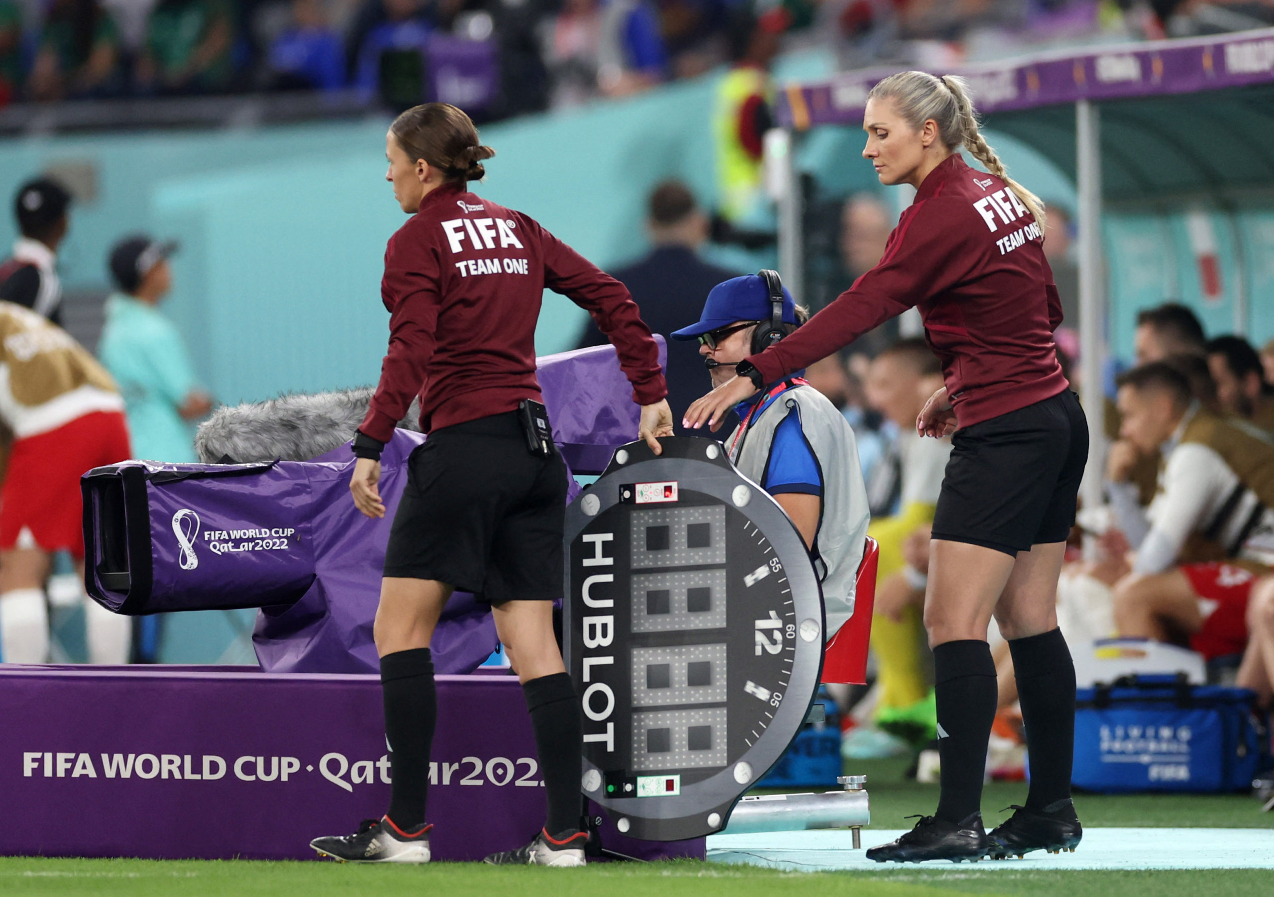   Fourth Official Stephanie Frappart and assistant referee Neuza Back are pictured during the match 