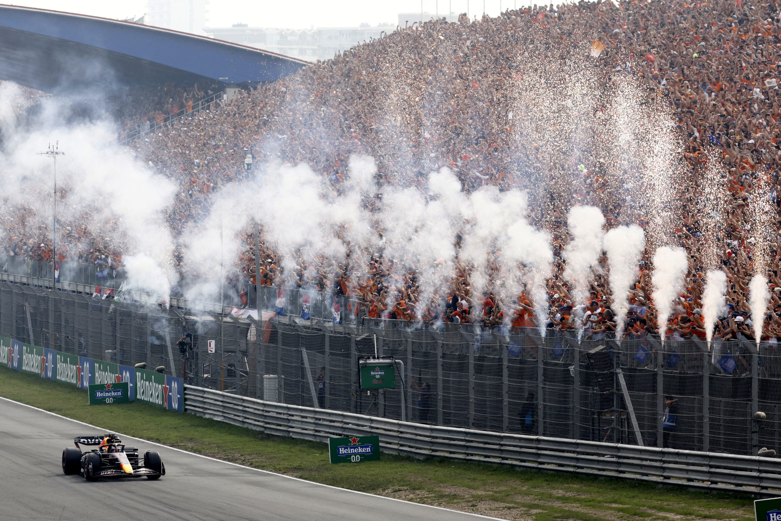 FILE PHOTO: Formula One F1 - Dutch Grand Prix - Circuit Zandvoort, Zandvoort, Netherlands - September 4, 2022 Red Bull's Max Verstappen after crossing the line to win the Dutch Grand Prix 