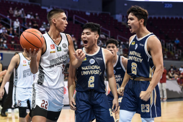 Kean Baclaan (No. 2), Michael Malonzo (No. 23) and the Bulldogs hope to repeat their first-round victory against Zavier Lucero (No. 22) and the Maroons. —UAAP MEDIA