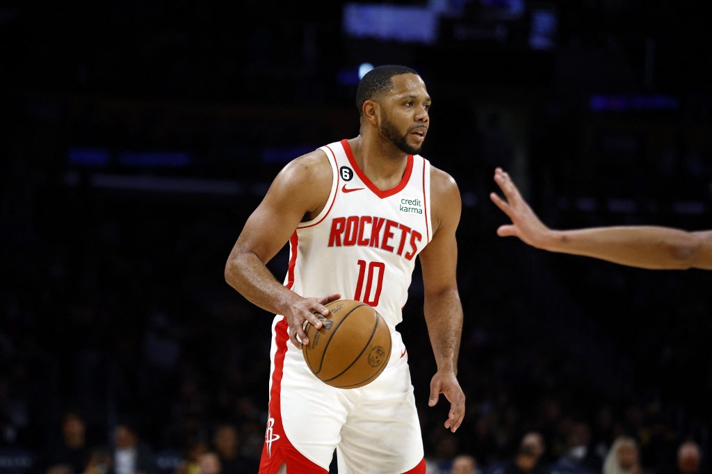 Eric Gordon #10 of the Houston Rockets in the first half at Crypto.com Arena on January 16, 2023 in Los Angeles, California. 