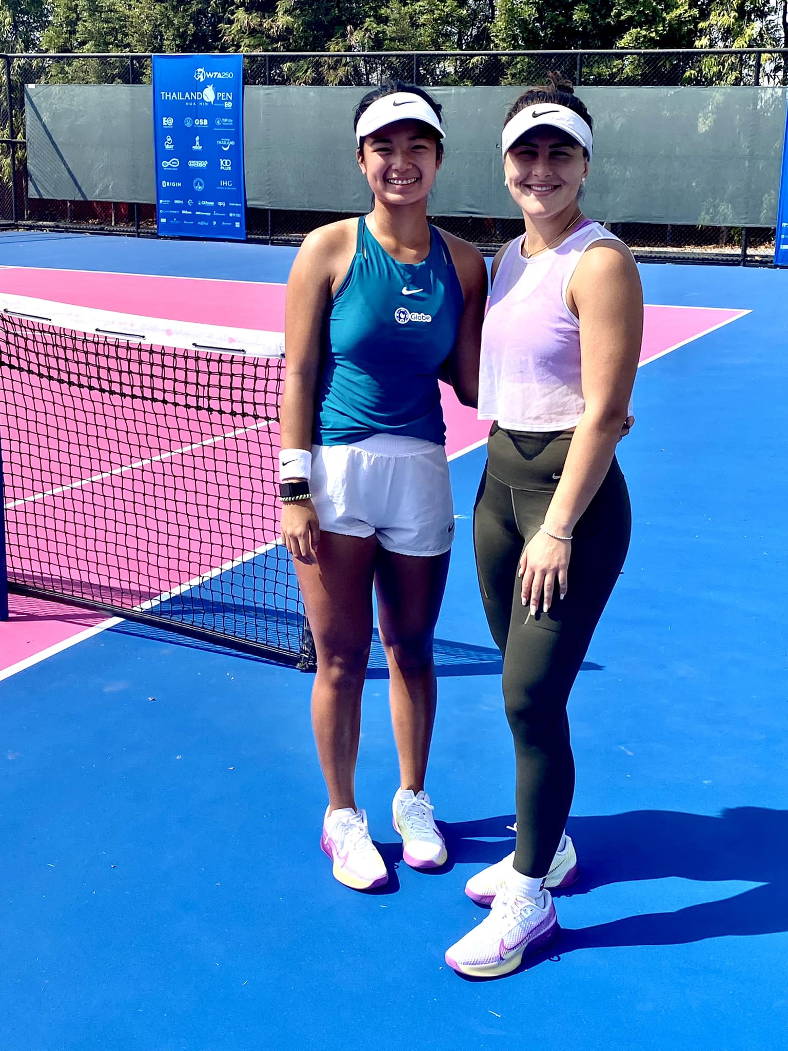 Alex Eala and Canadia pro player Bianca Andreescu during a practice session in Thailand. –Alex Eala Facebook