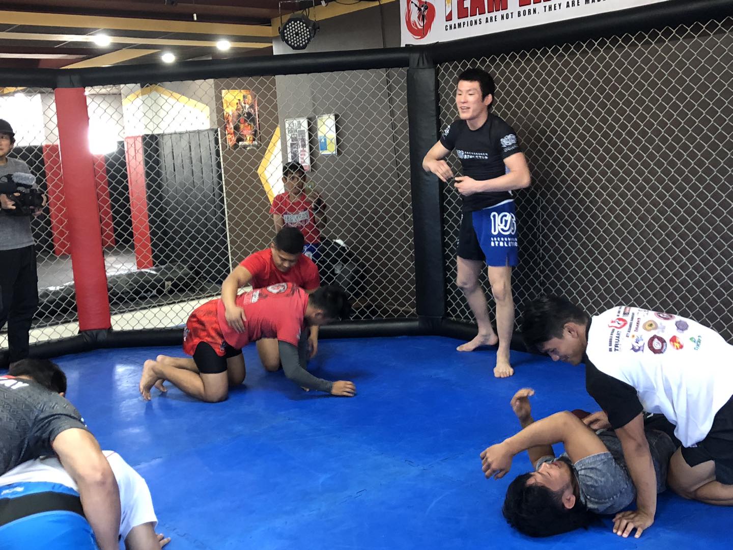 Shinya Aoki during a training session with members of the famed Team Lakay stable. 