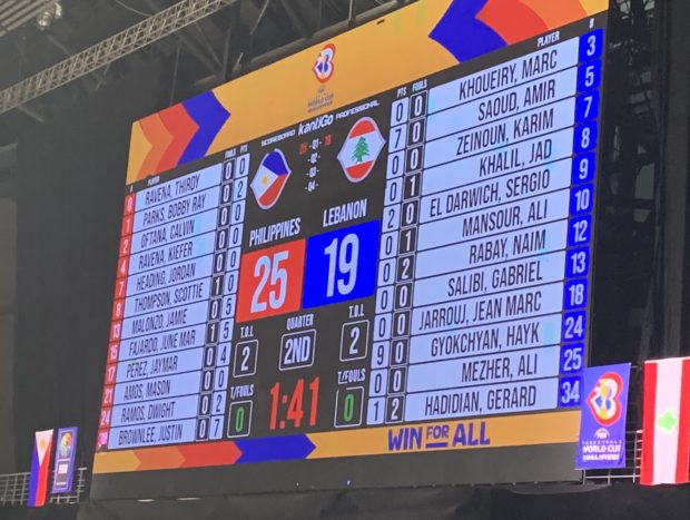 End of 1st quarter: Philippines 25, Lebanon 19 Justin Brownlee leading the way so far with seven points in his first Gilas stint. –LANCE AGCAOILI
