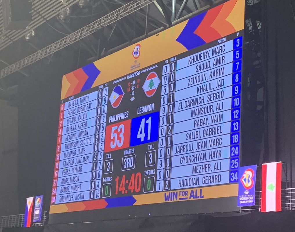 Brownlee with 15 points, while Ray Parks Jr. and CJ Perez with 8 and 7 points, respectively.Amir Saoud leads Lebanon with 17 points. –LANCE AGCAOILI