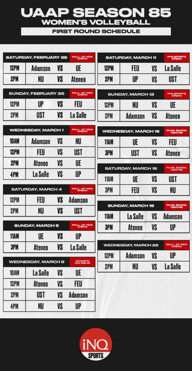 SCHEDULE UAAP Season 85 women's volleyball Final Four Inquirer Sports