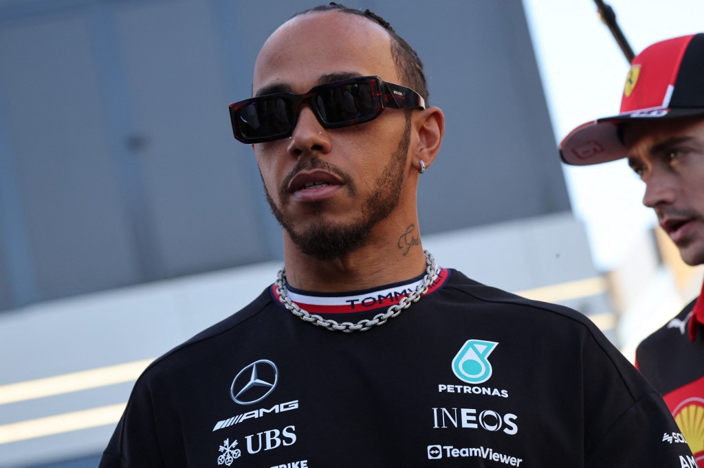 itish driver Lewis Hamilton arrives for a press conference at the Jeddah Corniche Circuit on March 16, 2023, ahead of the 2023 Saudi Arabia Formula One Grand Prix