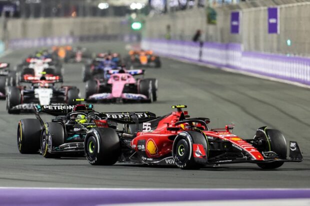 Ferrari's Spanish driver Carlos Sainz Jr competes during the Saudi Arabia Formula One Grand Prix at the Jeddah Corniche Circuit in Jeddah on March 19, 2023. 
