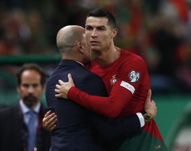 Fußball - UEFA Euro 2024 Qualifikation - Gruppe J - Portugal gegen Liechtenstein - Estadio Jose Alvalade, Lissabon, Portugal - 23. März 2023 Portugals Cristiano Ronaldo reagiert 