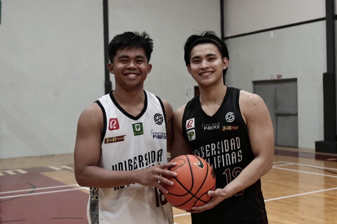 UP point guard of the future Jared Bahay with point guard of the present JD Cagulangan. –CONTRIBUTED PHOTO/UP MBT