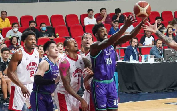 Converge officials are still deciding on the fate of Jamaal Franklin (right), who turned gun-shy in the game against Barangay Ginebra. —AUGUST DELA CRUZ