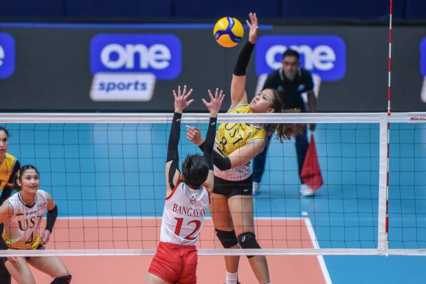 UST Tigresses' Eya Laure goes for a kill in the UAAP Season 85 women's volleyball tournament. –UAAP PHOTO