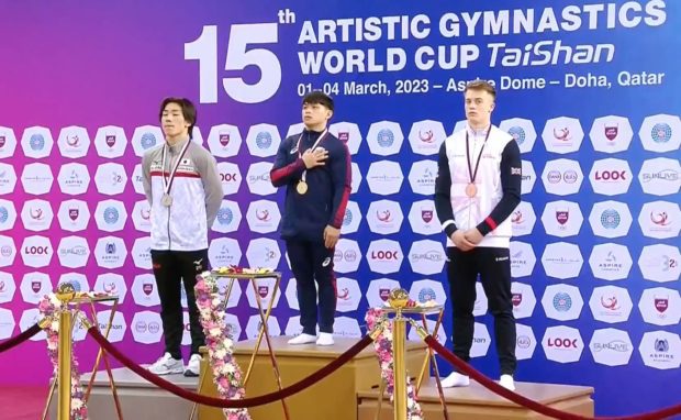 Carlos Yulo wins floor exercise gold in 2023 FIG Artistic Gymnastics World Cup Series. –FIG PHOTO