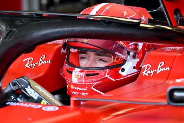 Ferrari Monegasque driver Charles Leclerc prepares to leave the pitlane during the third practice session of the 2023 Australian Formula One Grand Prix at Albert Park Circuit in Melbourne on April 1, 202