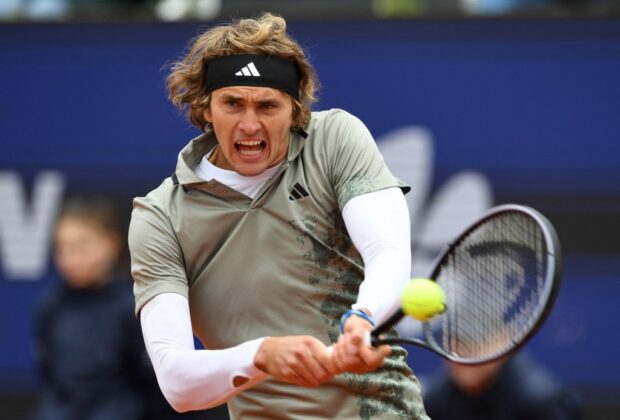 Germany's Alexander Zverev returns the ball to Australia's Christopher O'Connell during the second round match at the ATP Tennis Open in Munich, southern Germany, on April 20, 2023