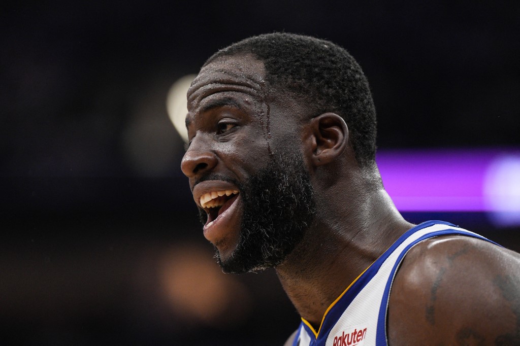 Draymond Green #23 of the Golden State Warriors yells to the bench during the second quarter of the game against the Sacramento Kings of Round 1 Game 1 of the 2023 NBA Playoffs at the Golden 1 Center on April 15, 2023 in Sacramento, California.