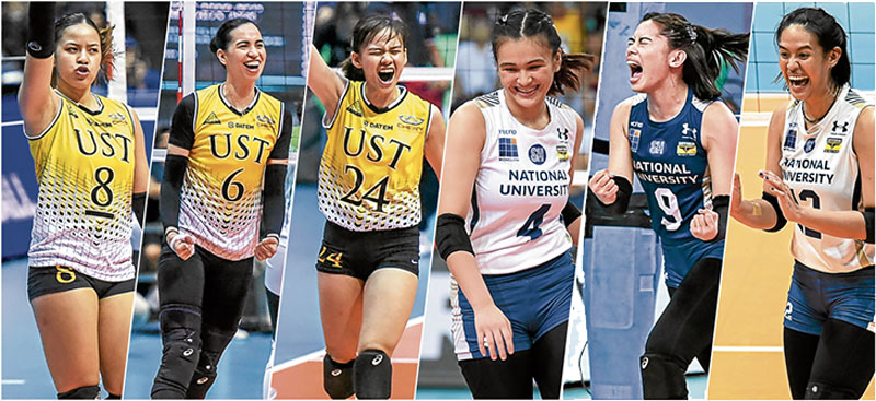 The stars will all come out to play (from left): Eya Laure, Milena Alessandrini and Cassie Carballo will form UST's core while Bella Belen, Jen Nierva and Alyssa Solomon will fuel NU's charge.  —UAAP MEDIA