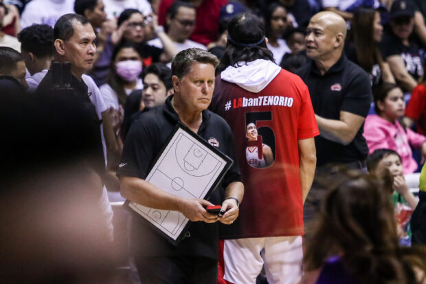 Ginebra coach Tim Cone in Game 6 of the PBA Governors' Cup Finals. –Marlo Cueto/INQUIRER.net