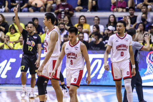 Scottie Thompson and the Barangay Ginebra Gin Kings in the PBA Governors' Cup Game 6. –Marlo Cueto/INQUIRER.net
