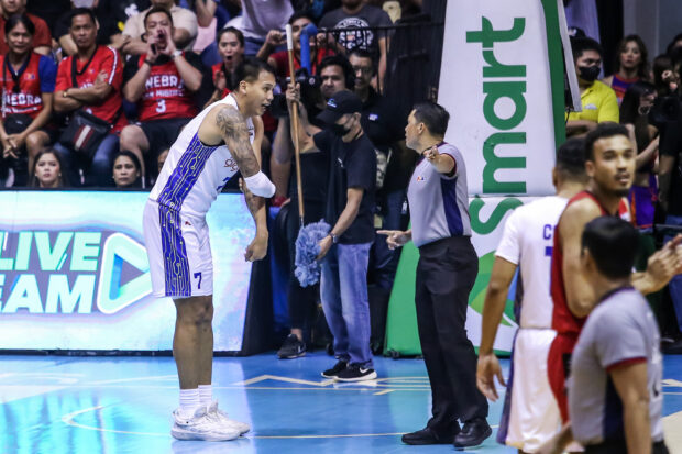 TNT big man Poy Erram gestures to a referee during the PBA Governors' Cup Finals game. –MARLO CUETO/IINQUIRER.net