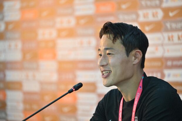 South Korea's midfielder Son Jun-ho gives a press conference before a training session at Al Egla Training Site 5 in Doha on November 22, 2022, during the Qatar 2022 World Cup football tournament.