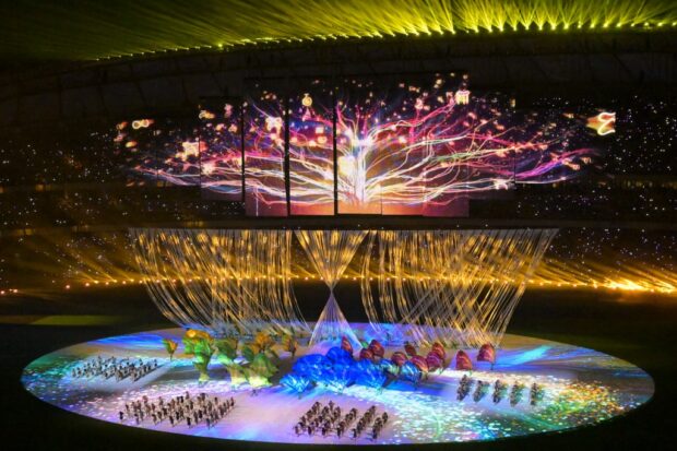Performers take part in the opening ceremony of the 32nd Southeast Asian Games (SEA Games) at the Morodok Techo National Stadium in Phnom Penh on May 5, 2023. (