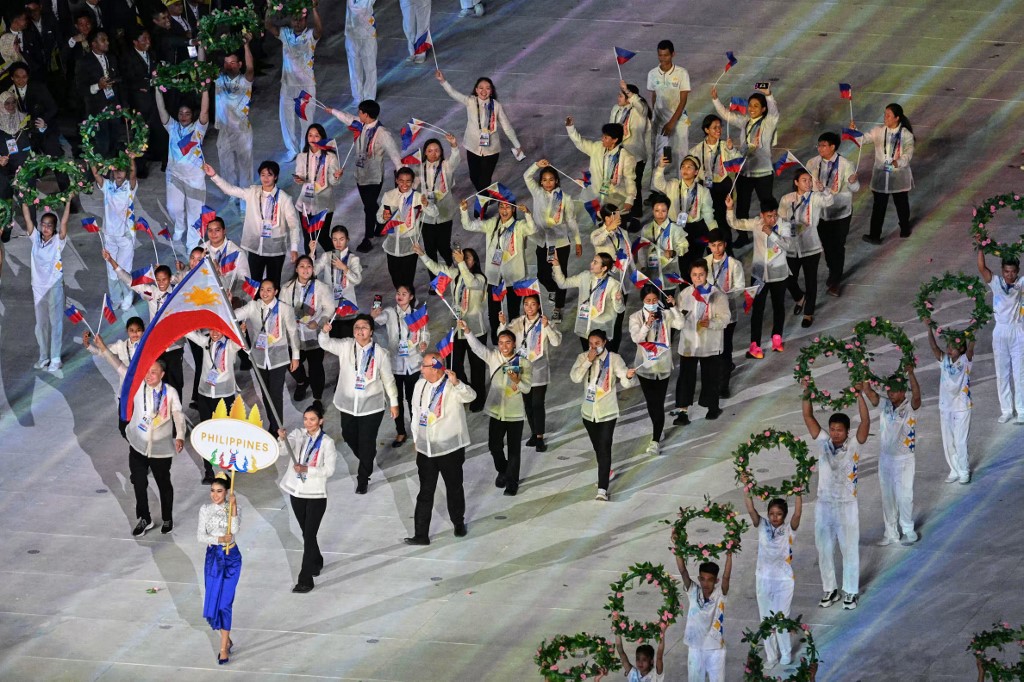 The delegation from the Philippines parades during the opening ceremony of the 32nd Southeast Asian Games (SEA Games) at the Morodok Techo National Stadium in Phnom Penh on May 5, 2023.