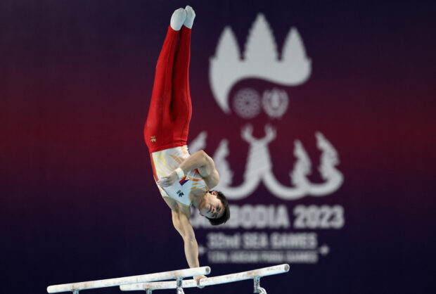 Southeast Asian Games - Artistic Gymnastics - Olympic Marquee, Phnom Penh, Cambodia - May 8, 2023 Philippines' Carlos Edriel Poquiz Yulo in action during the men's qualification