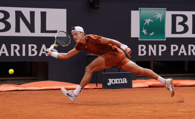 Tennis - Italian Open - Foro Italico, Rome, Italy - May 17, 2023 Denmark's Holger Rune in action during his quarter final match against Serbia's Novak Djokovic 