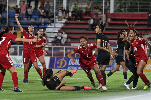 Sarina Bolden and the Filipinas celebrate a close victory in the SEA Games 2023. –PHILIPPINE WOMEN'S FOOTBALL TEAM PHOTO