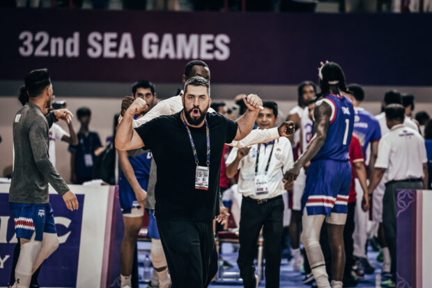 Cambodia coach Harry Savaya during their game against Gilas Pilipinas in the SEA Games 2023.