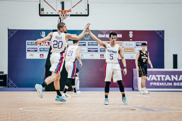Gilas Pilipinas' Michael Philipps and Jerom Lastimosa in the SEA Games 2023. –