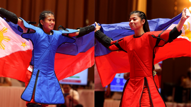 Arnis gold medalists Charlotte Ann Tolentino and Jedah Mae Soriano. –TEAM PHILIPPINES POOL
