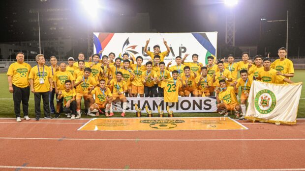 The FEU Booters are the UAAP Season 85 men's football championships. –UAAP PHOTO