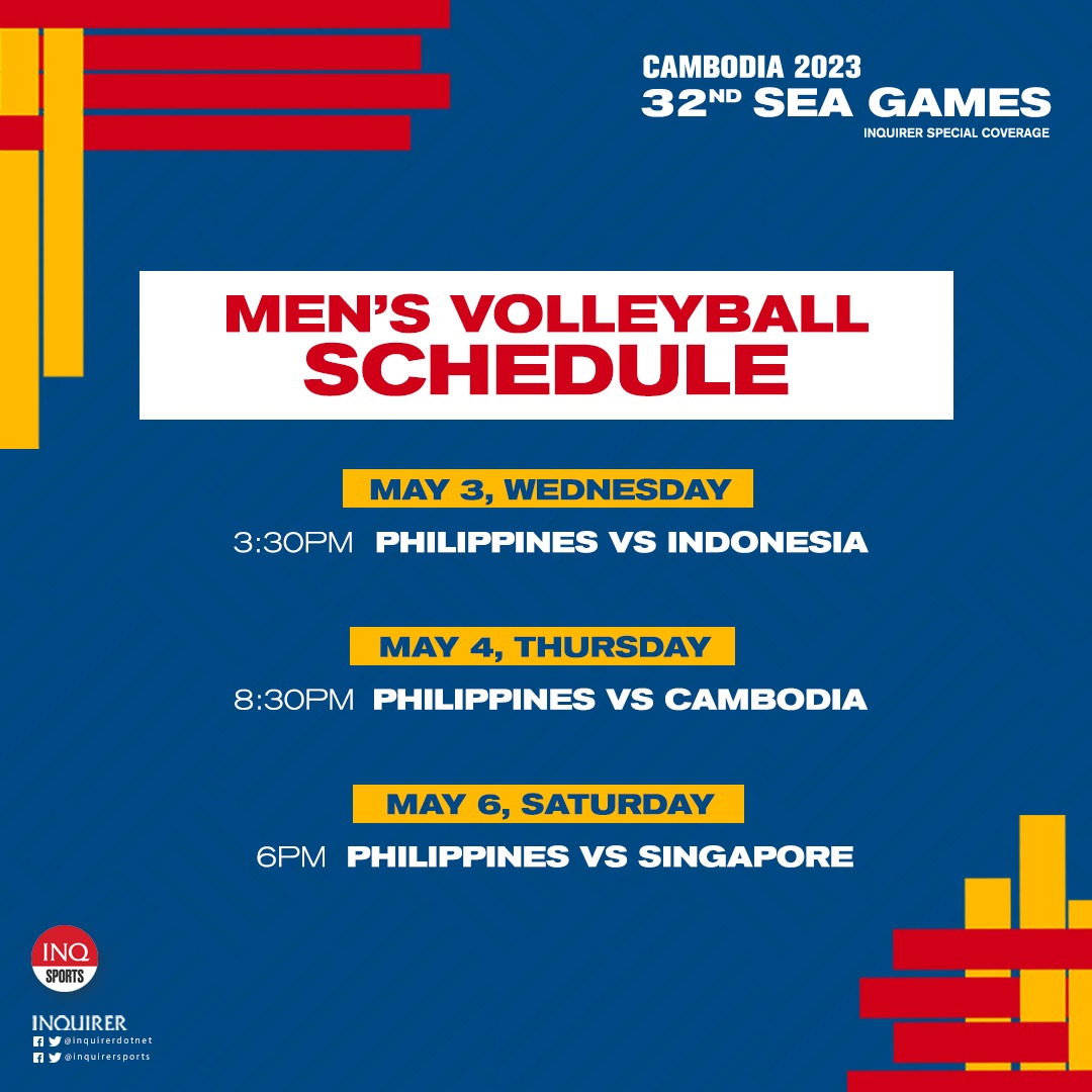 PHILIPPINES' SEA GAMEs 2023 VOLLEYBALL GROUP STAGE SCHEDULE