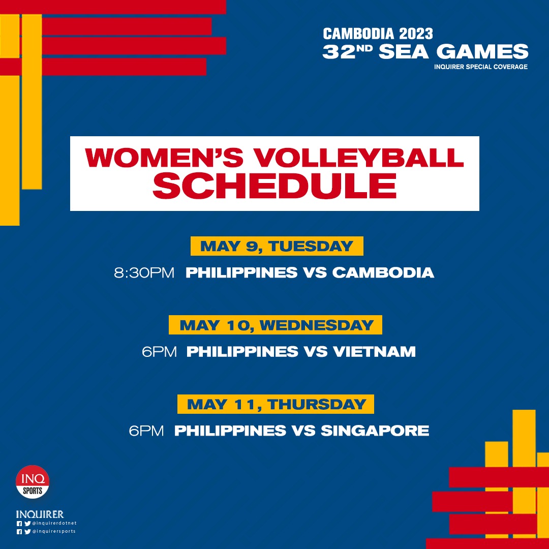 PHILIPPINES' SEA GAMEs 2023 VOLLEYBALL GROUP STAGE SCHEDULE