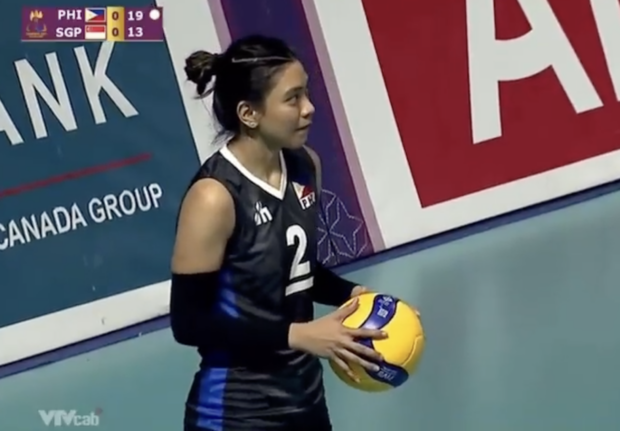 Alyssa Valdez suits up for the Philippines against Singapore in the SEA Games 2023 women's volleyball competition.