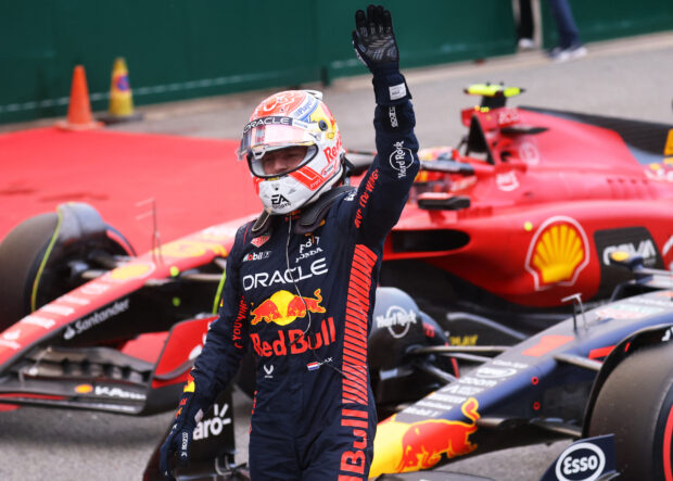 Formula One F1 - Spanish Grand Prix - Circuit de Barcelona-Catalunya, Barcelona, Spain - June 3, 2023 Red Bull's Max Verstappen celebrates after q