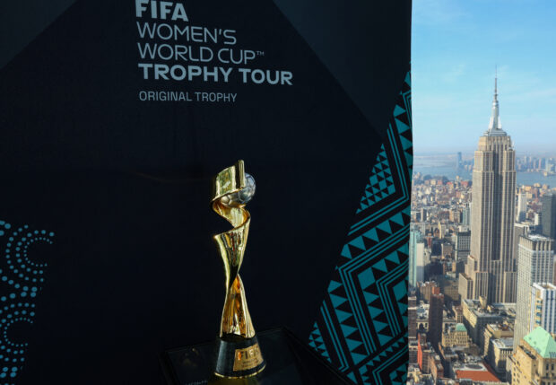 FILE PHOTO: The FIFA Women’s World Cup trophy is pictured during an event at Summit at One Vanderbilt observatory in Manhattan in New York City, U.S., April 14, 2023. 
